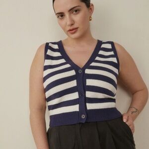 Reformation Zola Navy and Cream Striped Knit Vest. Size XS